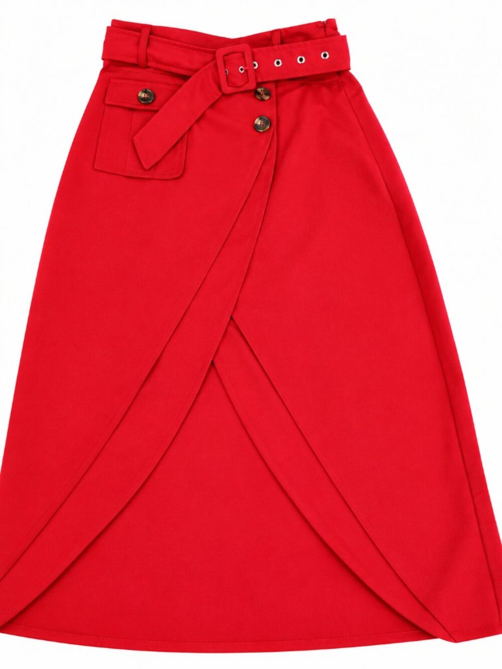 Women's Jessy A | Red Wrap Skirt With Tortoiseshell Buttons | Size XS